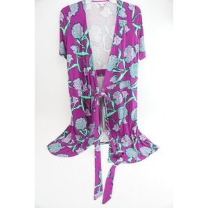 Lilly Pulitzer Dress Women Medium Purple Floral Front Tie Rayon Blend Excellent